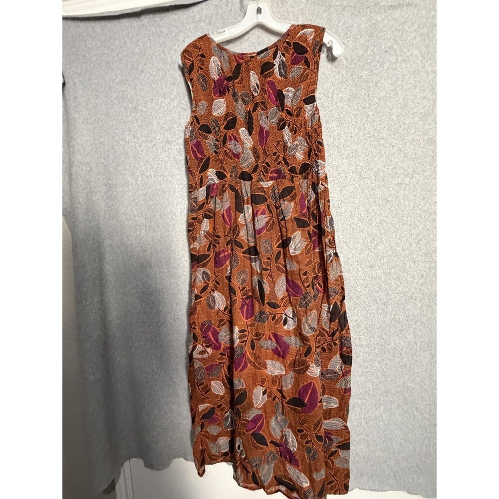 Jane Ashley Dress Womens M Orange Floral Smocked Scoop Neck Maxi Sundress Boho - Picture 2 of 12